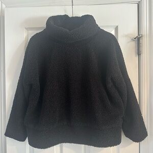 Black Teddy Rollins Funnel Neck Pullover Fleece Cozy Preppy
